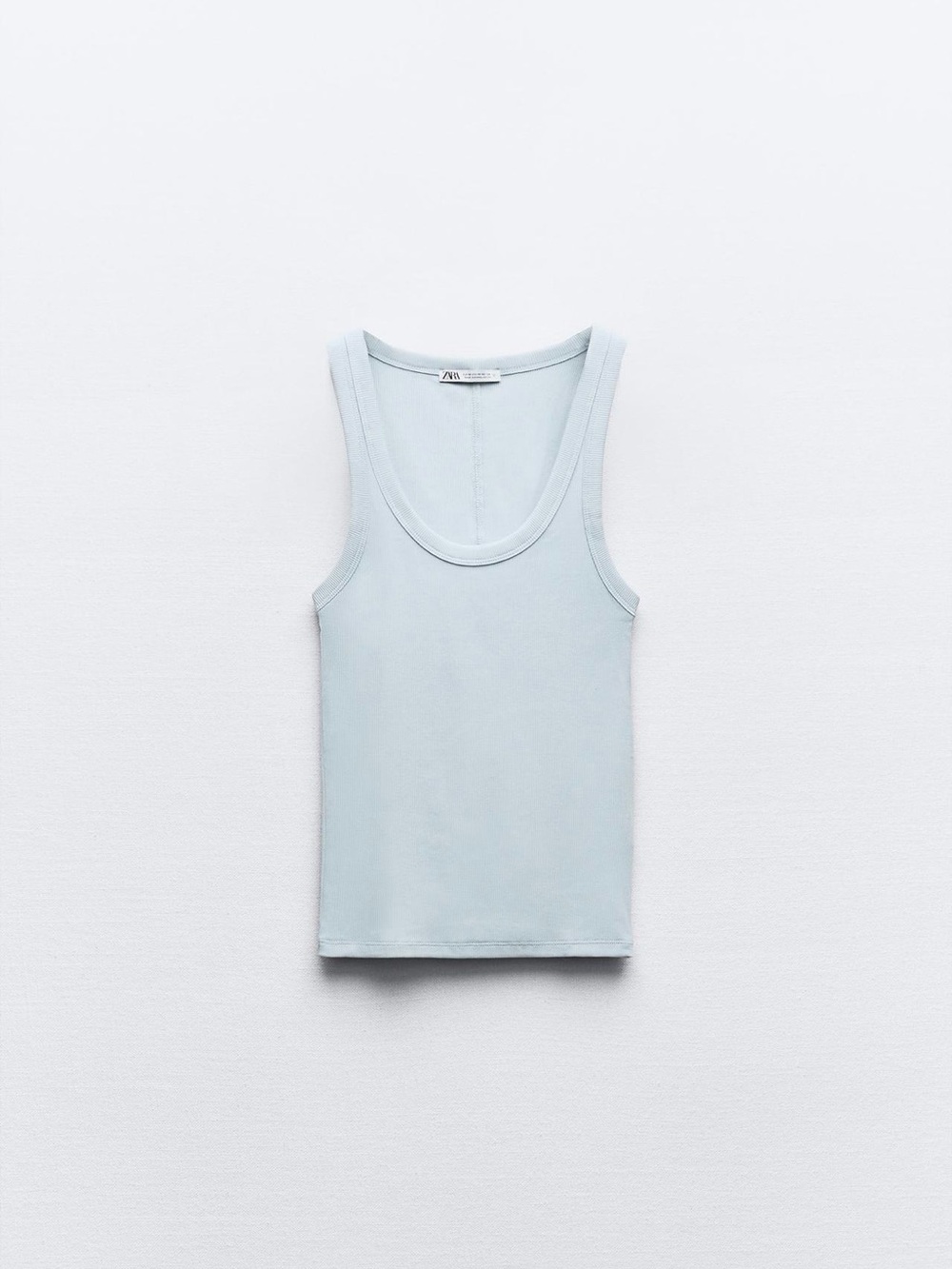 Zara Pale Blue Ribbed Scoop Tank